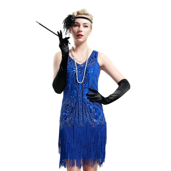 Cobalt Blue Sleeveless Flapper Beaded and Sequined - Picture 5 of 8